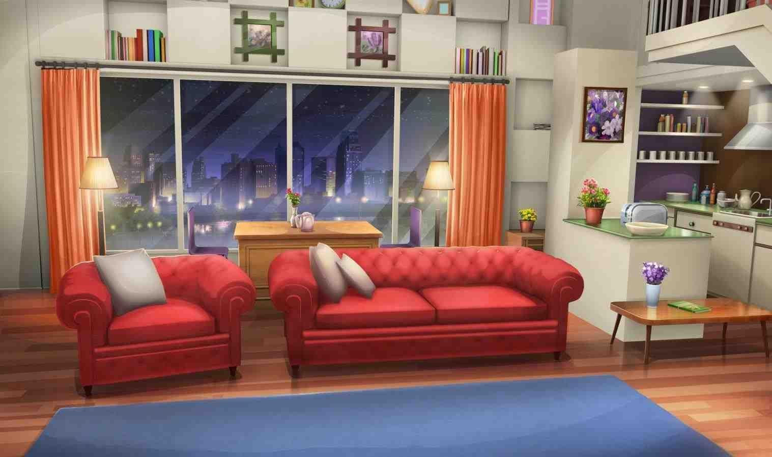 unknown origin  Dream home design Anime house Living room background