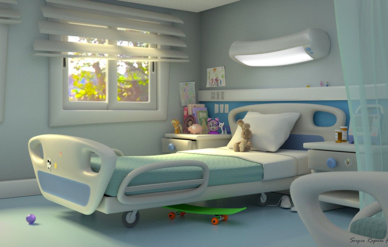 Free PSD  Hospital room with bed and table generative ai