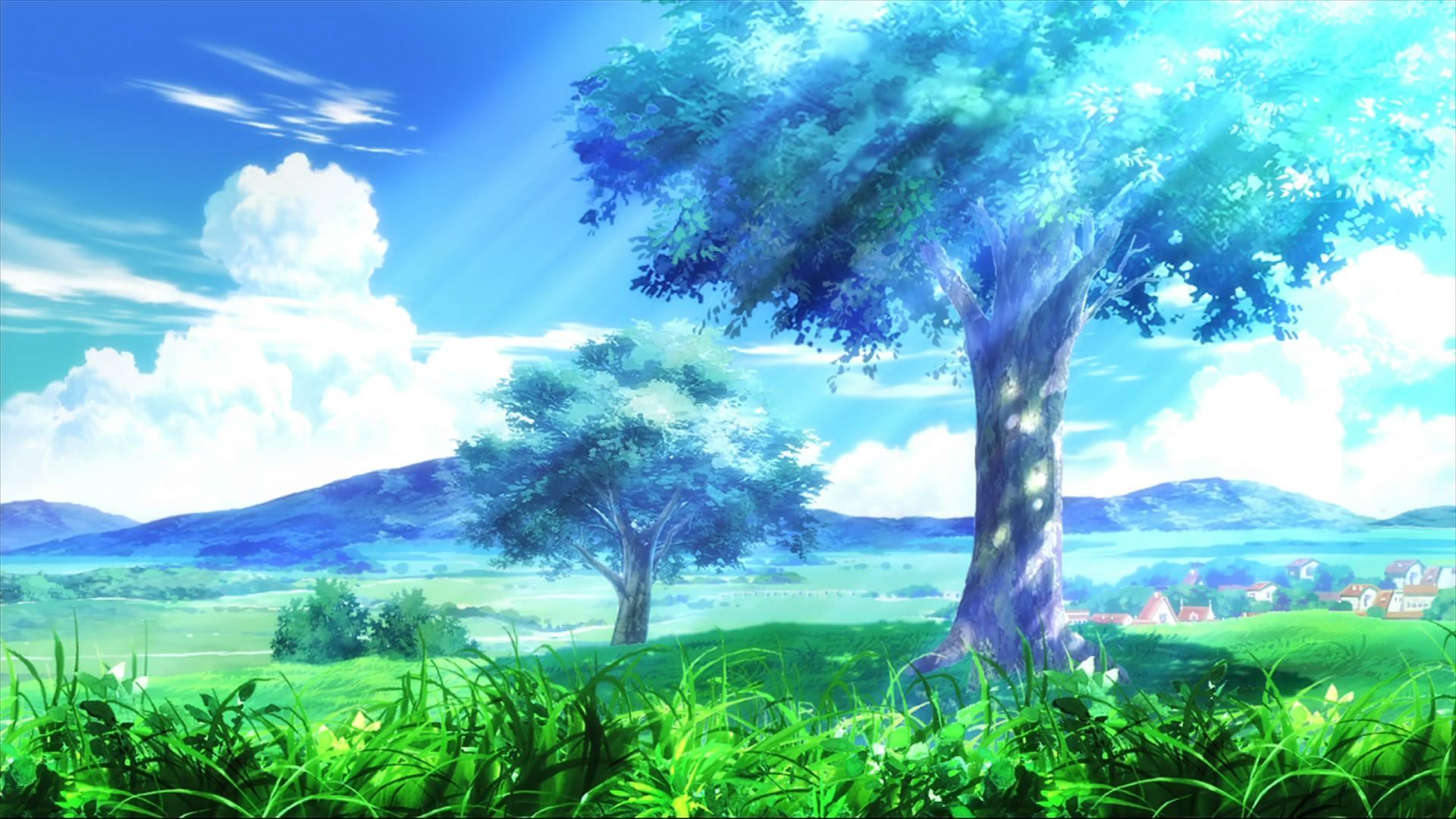Anime  green field with a cross 4K wallpaper download