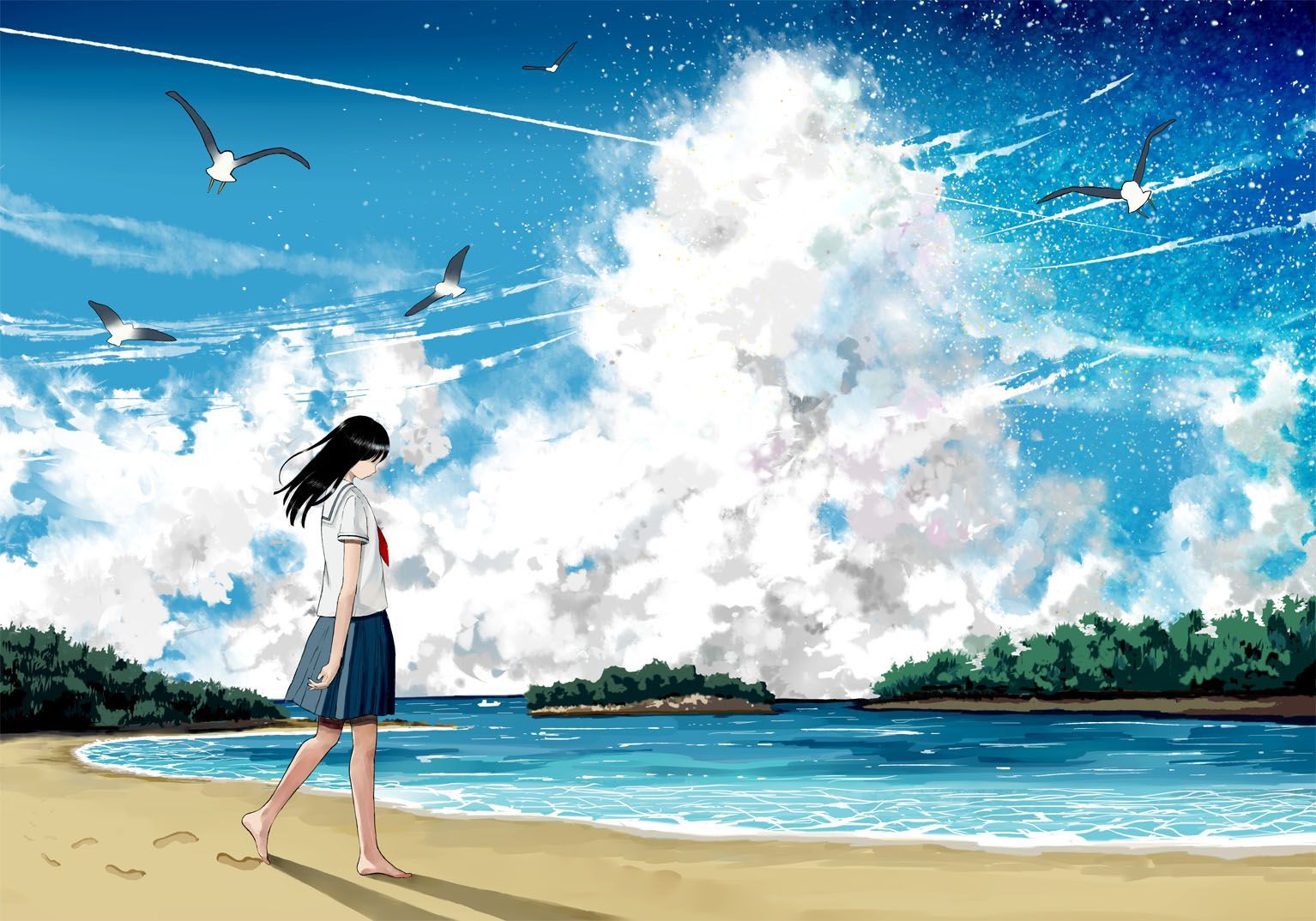 Anime Girl Watching Sunset Ocean Digital Stock Illustration 2324465883   Shutterstock