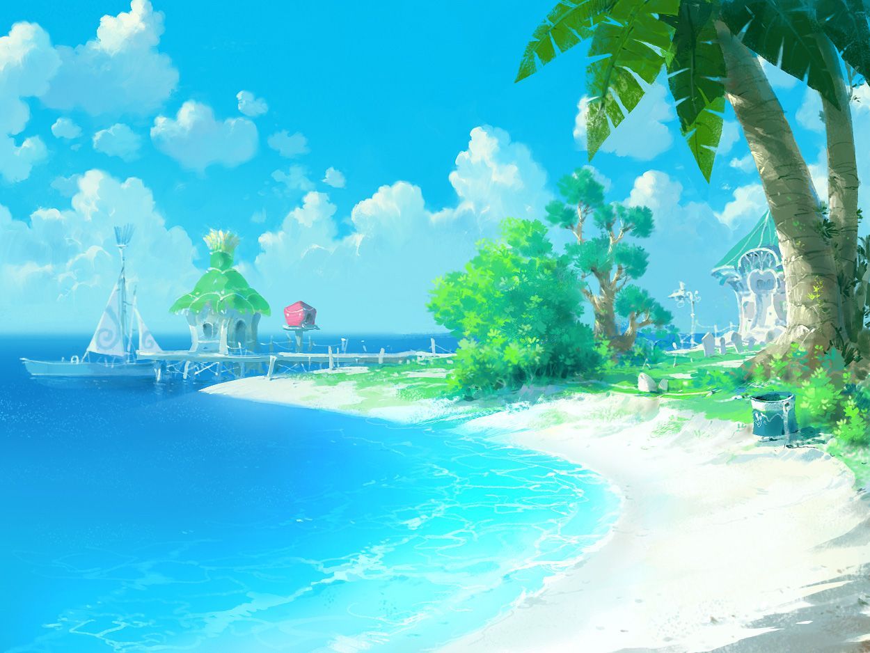 Premium Photo | Anime beautiful beach with palm trees generative ai  generative ai