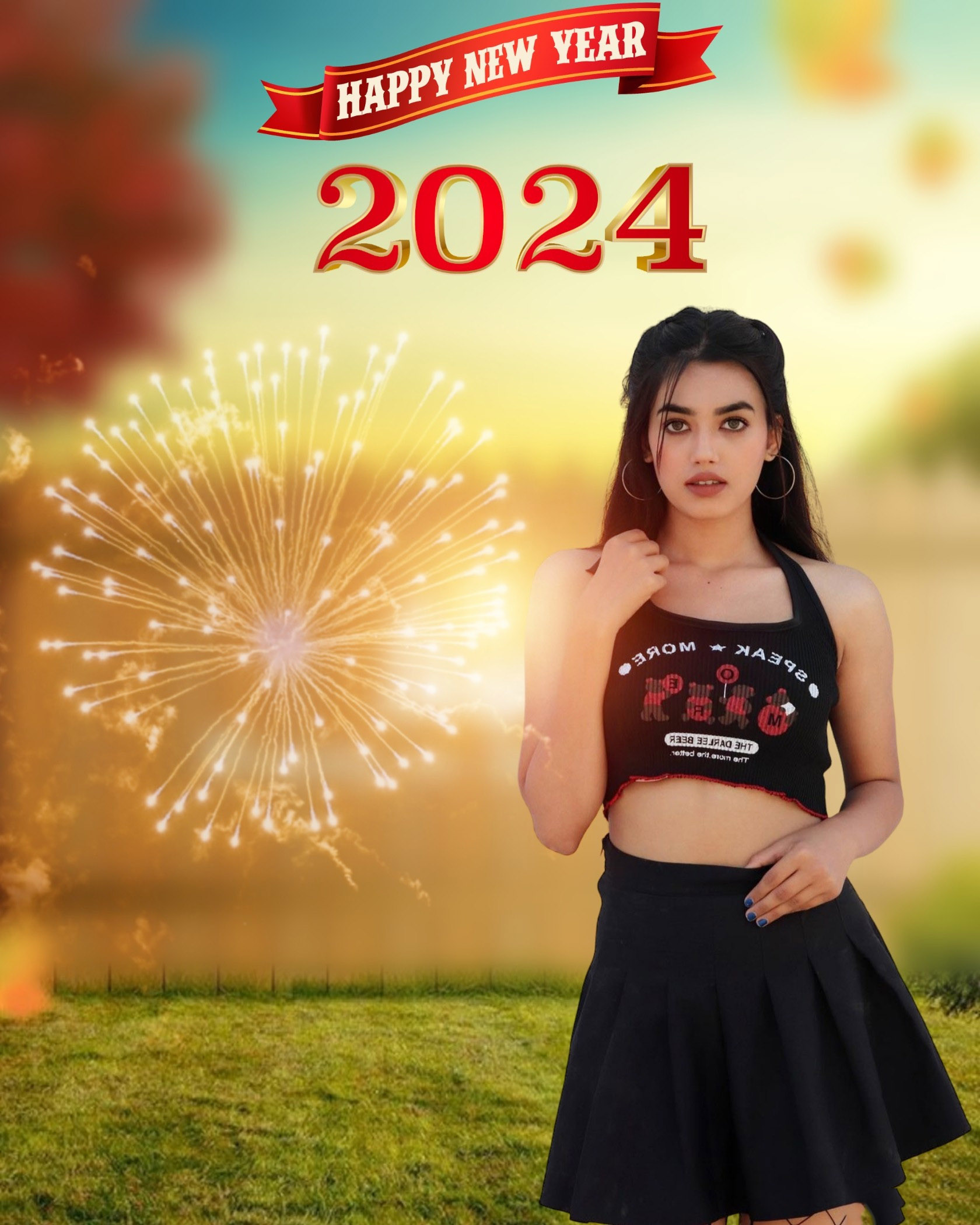 🔥 Firworks Happy Year New Girl 2024 Background HQ CBEditz