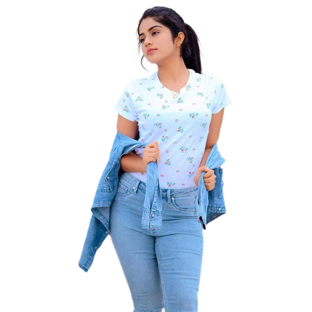 Pretty Stylish Brunette Girl In Blue Jeans And White Blouse Posing In  Summer Park Background Stock Photo, Picture and Royalty Free Image. Image  130042484.