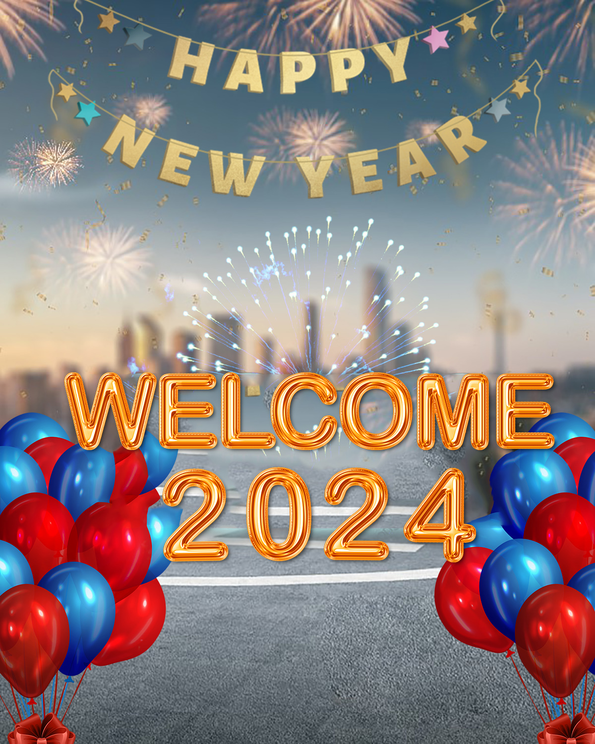 🔥 Happy New Year 2024 Group Of Balloons Photo Editing Background