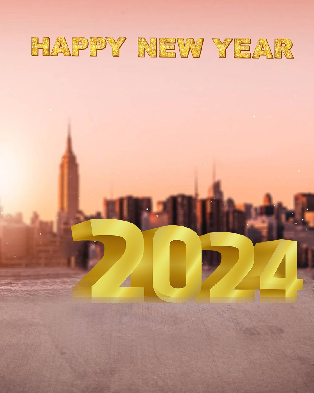 Happy New Year 2024 Pair Of Green Glasses With A City Skyline In The Background Evzb23cbwv 