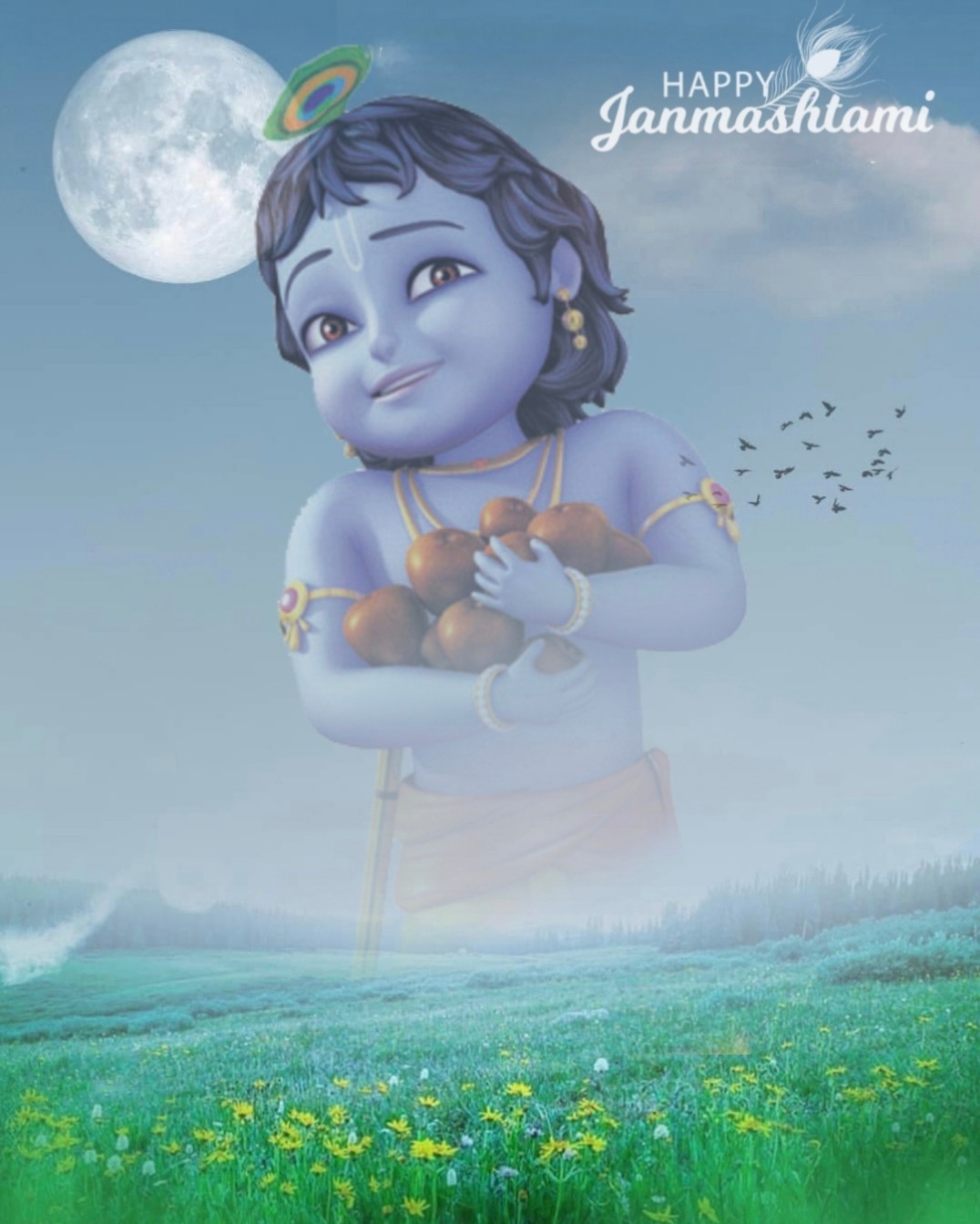  Krishna Janmashtami Full Moon HD Editing Background | CBEditz