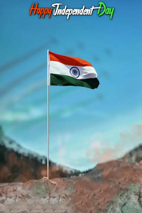 15 August Indian Flag On Mountain Editing Background