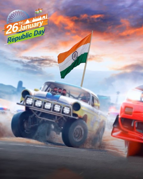 26 January Republic Day Editing Background With Jeep