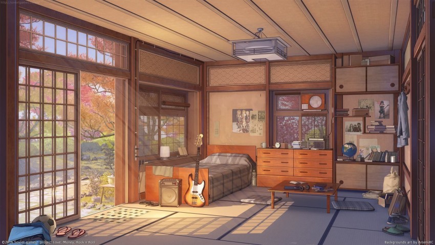 Concept of Modern Living Room during Day with Furniture and Big Windows  View on Town in the Background Anime Style Digital Stock Illustration   Illustration of window interior 263539440