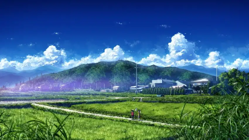 Anime Blue Sky With Field Background HD Download