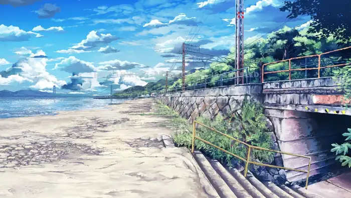 Anime Original Beach Wave Sunset Mountain Sky Cloud Evening Wallpaper   Night sky hd Fantasy landscape Scenery