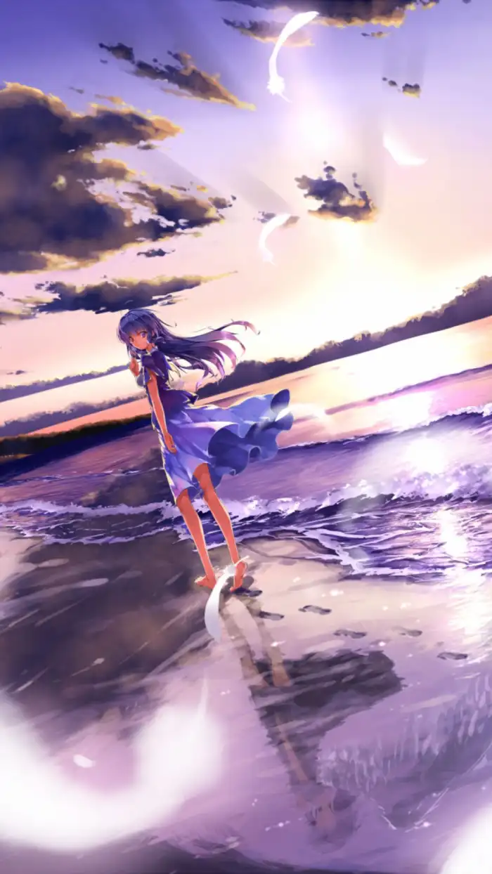 Anime Girls Beach Surfboard Sea Scenery Sunset 4K Wallpaper iPhone HD Phone  4210h