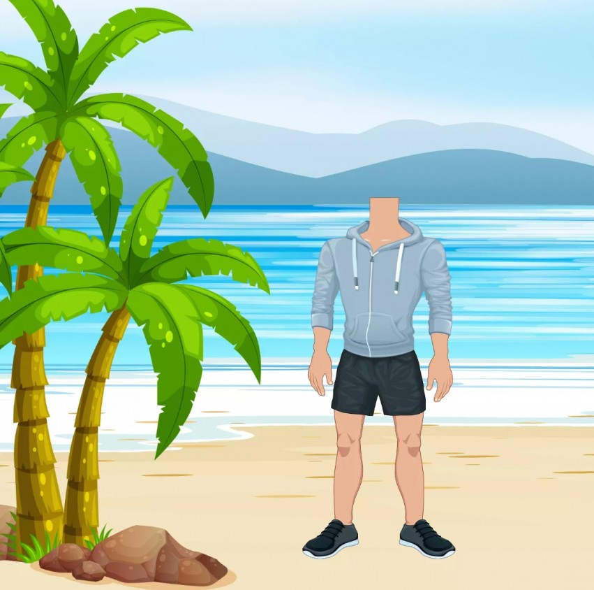 Cartoon Boy In Beach Images  Background Without Head