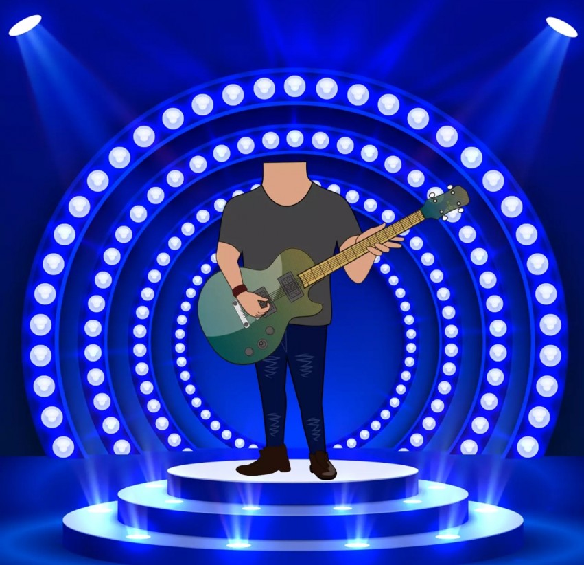 Cartoon Boy With Guitar Body Background Without Face