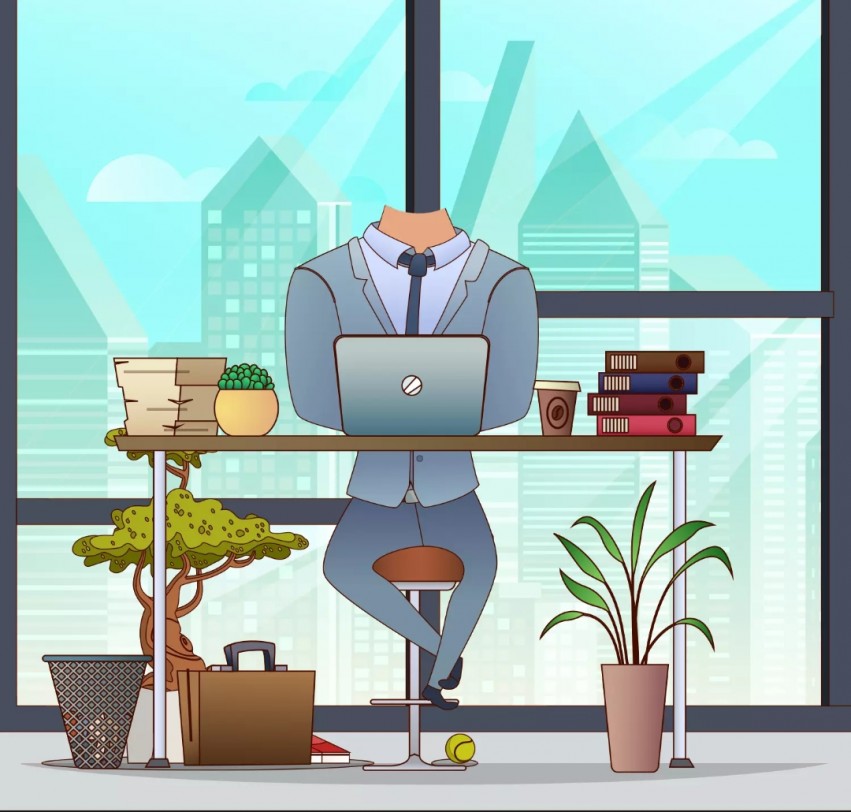 Cartoon Man In Office  Background Without Face Head