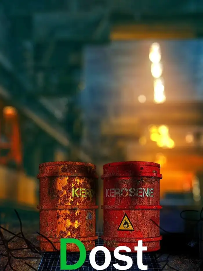 Editing Couple Of Red And Green Barrels With A Flame Background