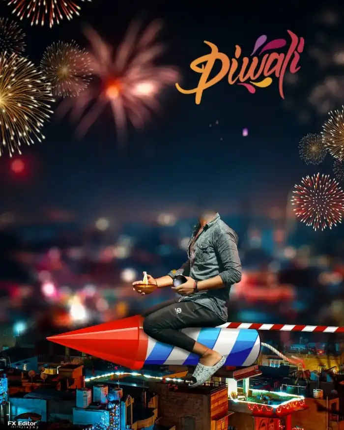 Editing Man Sitting On A Rocket With Fireworks In The Background Background