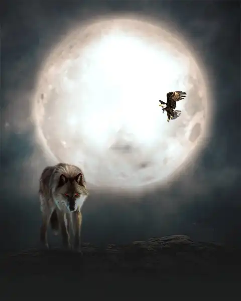 Full Moon With Wolf Photo Editing Background Full HD Download