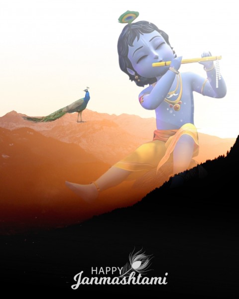 Happy Baby Krishna Janmashtami CB PicsArt Editing Background