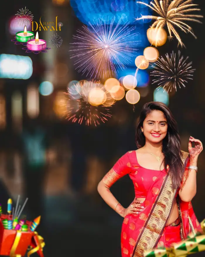 Young south asian woman celebrating with fireworks on Craiyon
