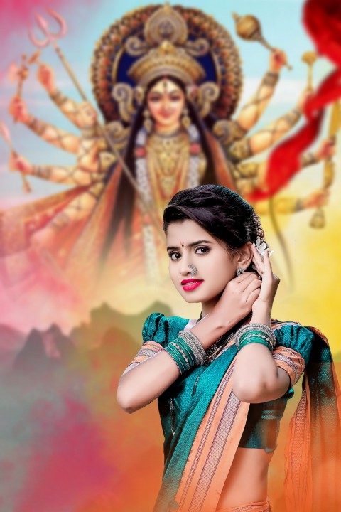 Happy Navratri With Girl CB PicsArt Editing Background