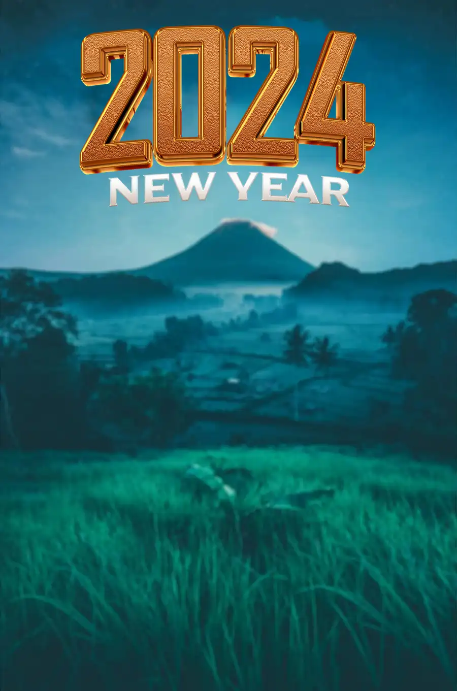 🔥 Happy New Year 2024 Green Field Mountain HD Background CBEditz