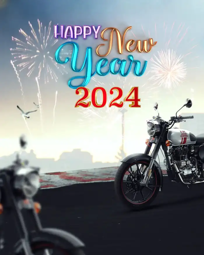 Happy New Year 2024 Motorcycle Parked On A Street Background For Picsart Cgnloyhqiz.webp