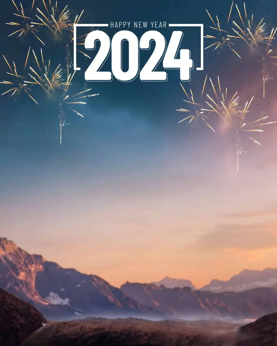 🔥 Happy New Year 2024 Mountain Fireworks In Sky Background CBEditz