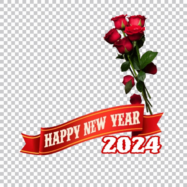 🔥 Happy New Year 2024 Ribbon With Red Rose PNG Images CBEditz