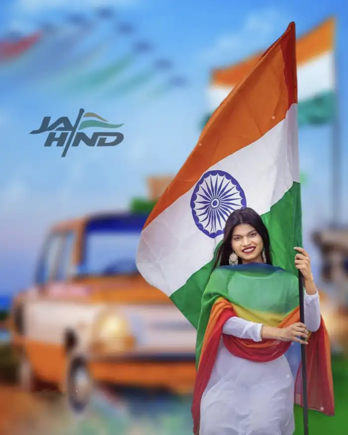 Independence Day 15 August Photo Editing Background With Girl Flag Tiranga