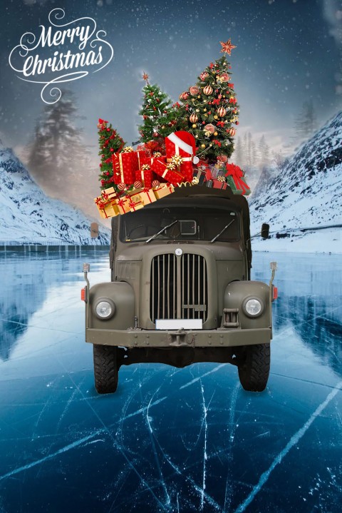 Merry Christmas Car CB PicsArt Background