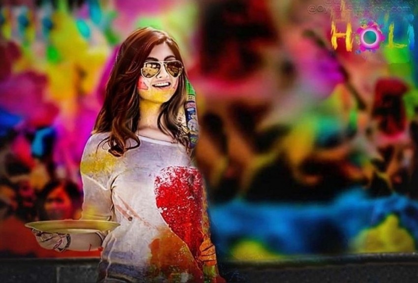 New Happy Holi Photo Editing Background With Girls