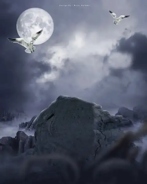 Night Moon Roack Picsart Background Full HD Download