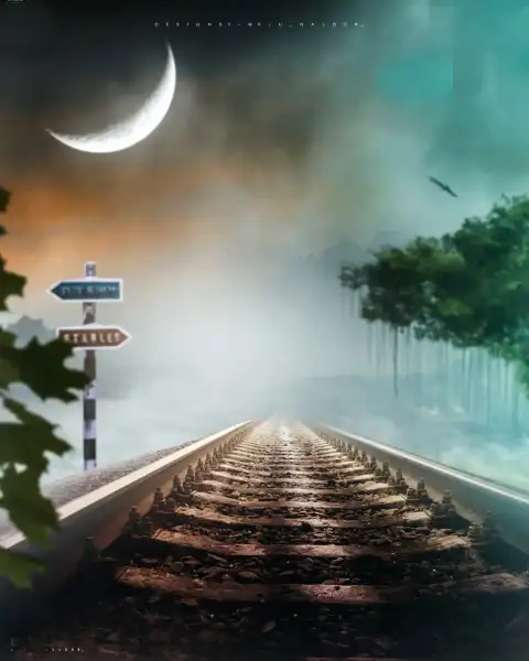 Night Railway Track Moon Picsart Background Full HD Download