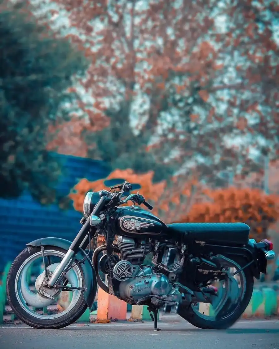 Photo Editing Motorcycle Parked On The Side Of The Road Background