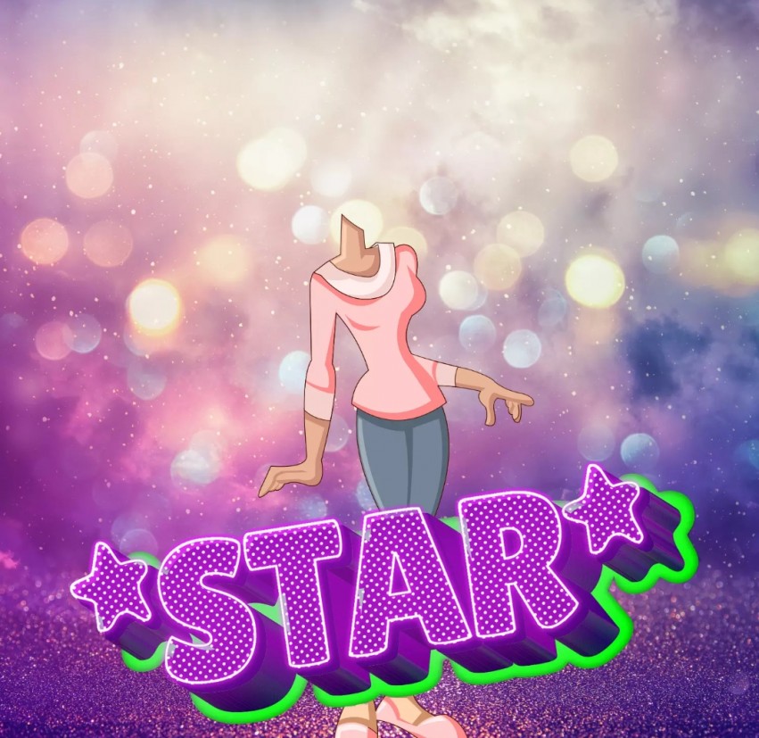 Star Girl Cartoon Body Background Without Face Head