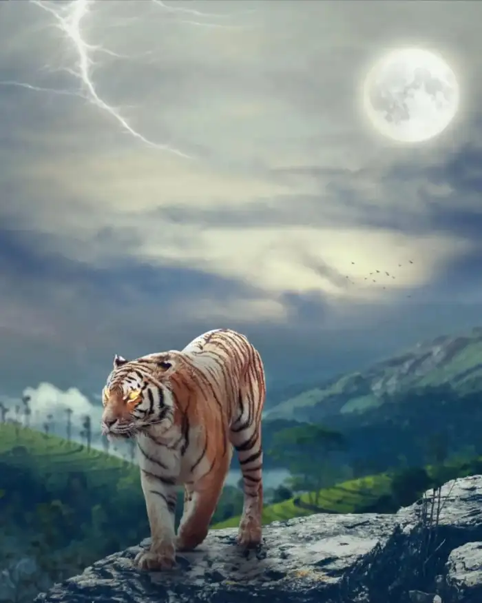 Tiger Walk Moon Sky CB Photo Editing Background HD Download