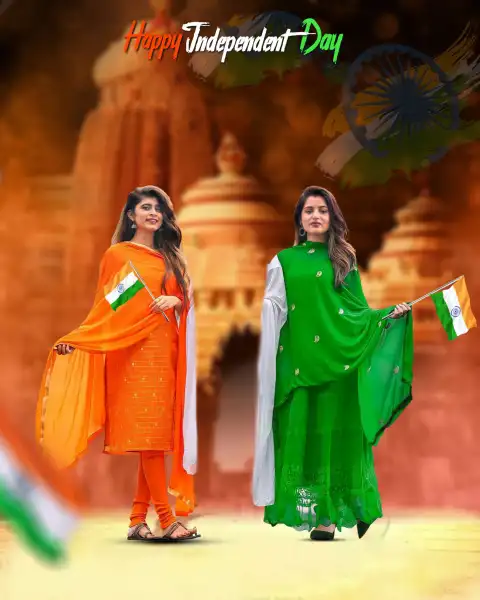 Two Girl Standing 15 August Editing Background HD Orange Green Dress ...