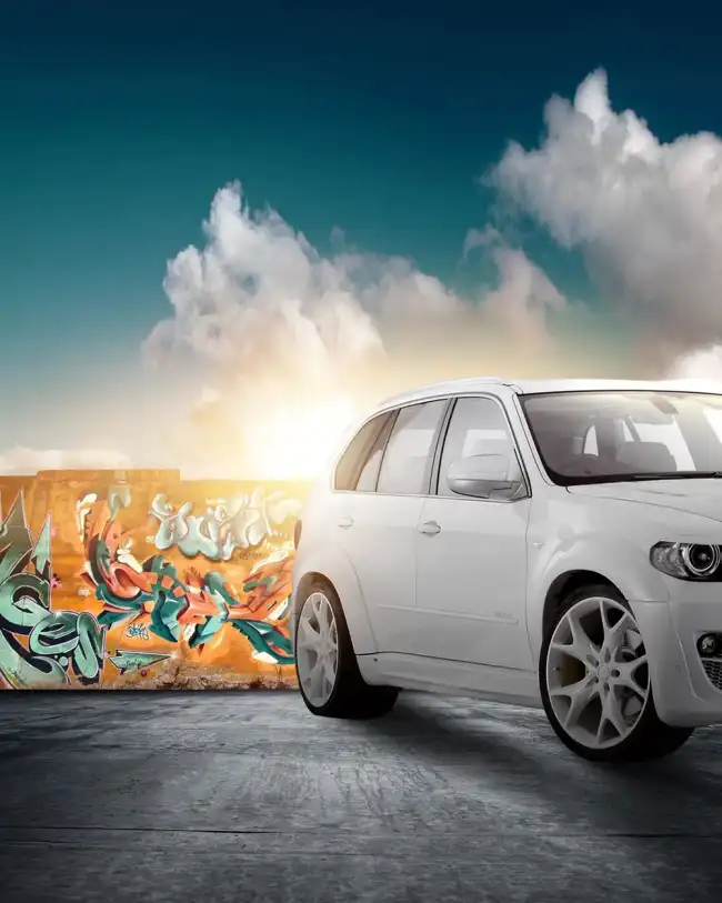 White Car On Road CB Background HD Download