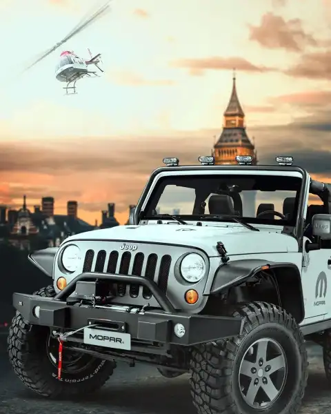 White Jeep In City Photo Editing Background Download