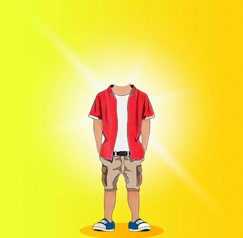 Yellow Cartoon Boy Standing  Background Without Face Head